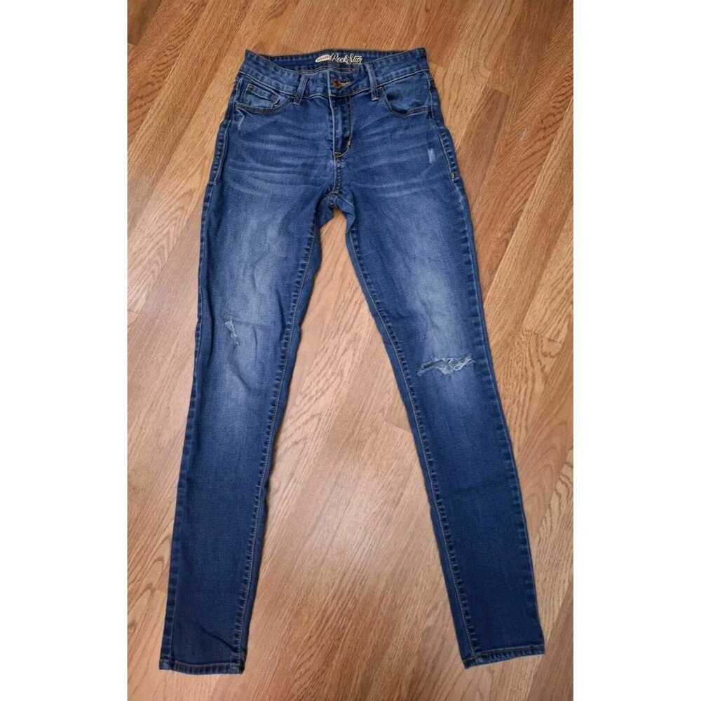 Old Navy The Rockstar Women’s Jeans, Mid Rise Knee Rips Waist 24 Skinny